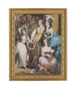 A full length portrait of Mary Sturt of Crichel (1740-1807) standing with her three eldest children, Diana, Mary and Humphry