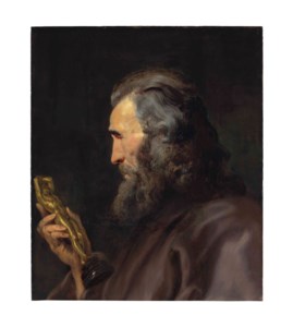 Sir Peter Paul Rubens, Head of a bearded man in profile holding a bronze figure