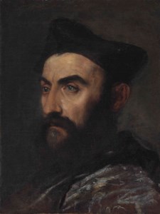 Portrait of a cleric, bust-length, in a blue coat and black hat - a fragment