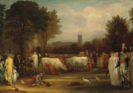 Milkmaids in St. James's Park, Westminster Abbey beyond