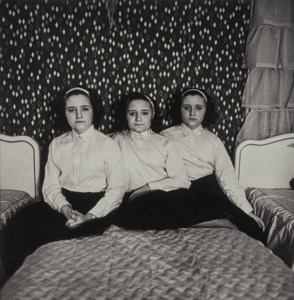 Triplets in their bedroom, NJ, 1963