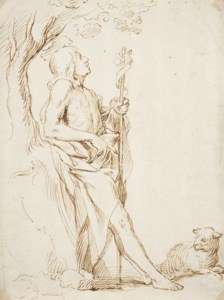 Saint John the Baptist leaning against a tree