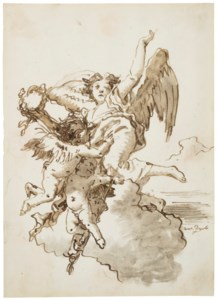 An angel with a victor’s crown and putti in the clouds
