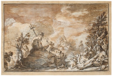 Neptune crowned by a putto, surrounded by sea gods and nymphs