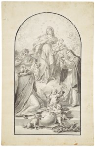 The Virgin presenting the rosary to Saint Dominic and Saint Catherine of Siena presenting a heart to the Christ Child