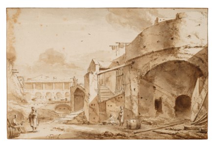 A street in an Italian town, with figures