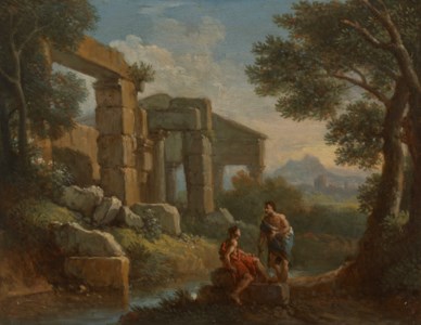 A classical landscape with two figures