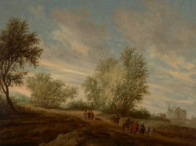 A wooded landscape with the Concubine carried by the Levite from Gibeah