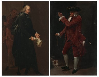 An abbot holding a letter; and A gentleman with a dog