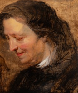 Sir Peter Paul Rubens, Head study of an old woman with a veil, formerly identified as Maria Pypelinckx, the artist's mother, looking down in profile to the left