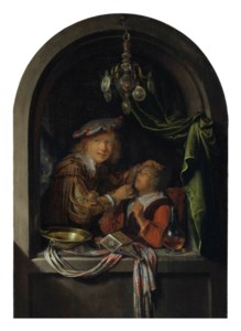 A barber-surgeon examining a girl