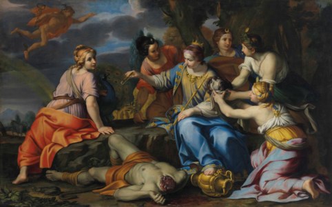 Juno placing the eyes of Argus on the tail of a peacock