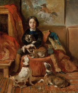 Portrait d'enfant assis avec ses chiens