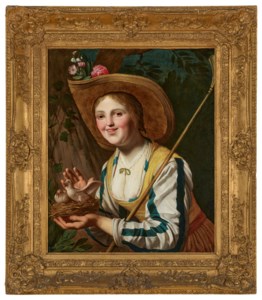 A shepherdess holding a bird's nest
