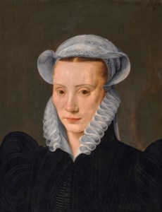 Portrait of a lady, bust-length, in a black dress with a white ruff and cap