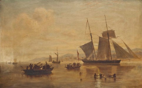 The rescue of William D'Oyly, the infant son of Charles D'Oyly of the Bengal Artillery, by the Isabella , from Murray Island, Torres Strait, 1836