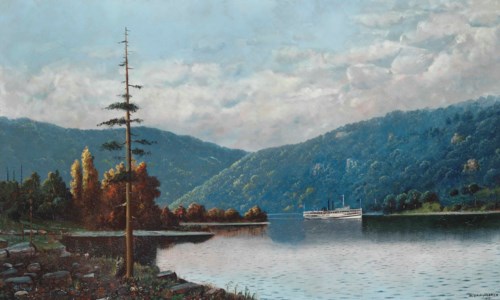 Onteora rounding a bend in the Hudson River, New York