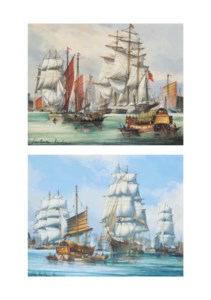 Loading tea, Whampoa; and Ariel , other tea clippers and Chinese junks in the harbour at Foochow (both illustrated)