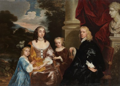 The Carnarvon Family: Group portrait of Charles Dormer, 2nd Earl of Carnarvon (1632-1709), his wife Elizabeth, née the Hon. Elizabeth Capel (1633-1678), and their children Charles, Viscount Ascott (1652-before 1673) and Elizabeth, later Elizabeth Stanhope, Countess of Chesterfield (1653-1677)