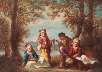 Children in a forest clearing