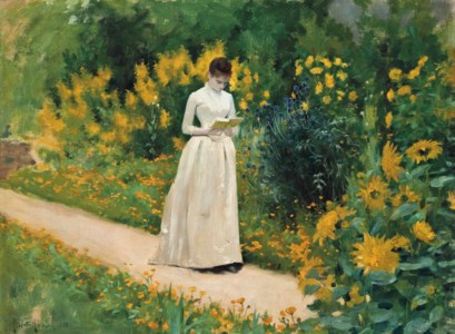 Reading on the garden path