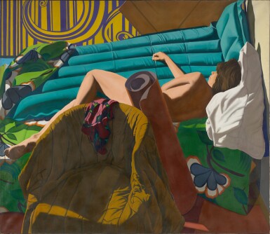 Reclining nude with air mattress