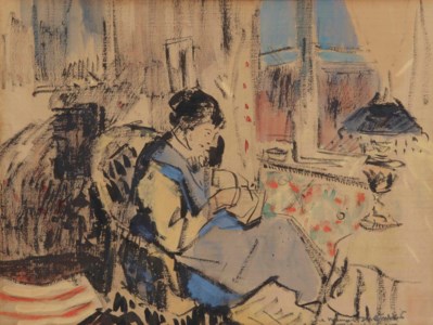 Nel Wouters in front of a window