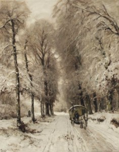 A horse-drawn cart on a snowy path
