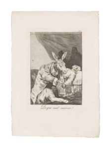 De que mal morira? (Of what ill will he die?), from: Los Caprichos