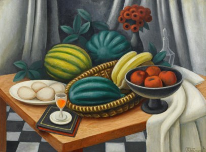 Nature morte (Table garnie de fleurs et de fruits)
