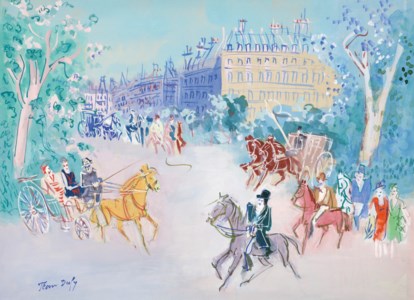 Cal è ches et cavaliers près du bois de Boulogne