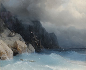 Survivors of a shipwreck on a rocky path