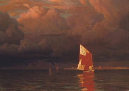 Sailing boat at sunset on the gulf of Finland