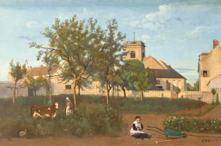 Jean-Baptiste-Camille Corot, Rosny (Seine-et-Oise), l'église du village, vue prise du verger de Mme Osmond