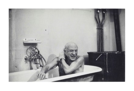 Picasso in bathtub, Villa La Californie, Cannes, 8 February 1956
