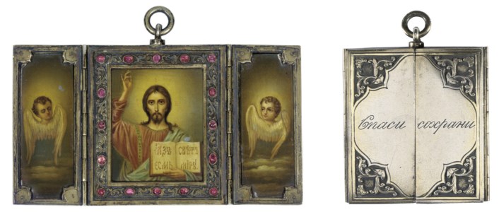 A PRIVATE MINIATURE TRIPTYCH WITH UNUSUAL ICONOGRAPHY