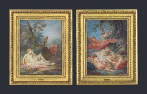 Venus surprised by a satyr; and Reclining nymphs surprised two satyrs