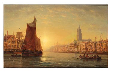 A harbourscene in Brittany at dusk