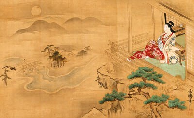 PARODY OF MURASAKI SHIKIBU AT ISHIYAMA TEMPLE BY MOONLIGHT