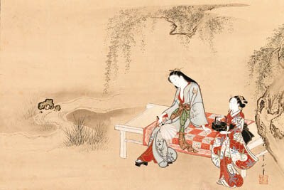 COURTESAN AND ATTENDANT ENJOYING THE EVENING COOL