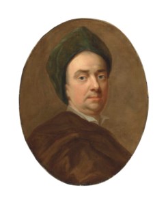 Portrait of the artist, bust-length, in a gown and cap