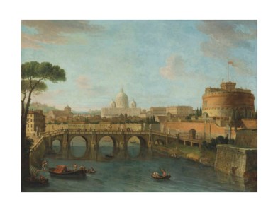 The Tiber, Rome, looking towards the Castel Sant'Angelo, with Saint Peter's Basilica beyond
