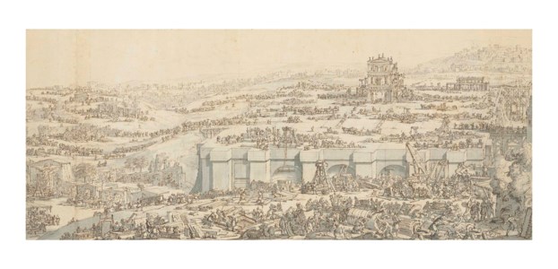 The construction of Solomon's temple, with Jerusalem behind