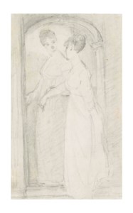 Two young ladies talking, in an arched doorway (recto ) ; with a study of two young ladies seated ( verso )