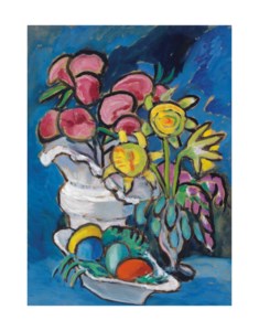 Stilleben mit Blumen und Ostereiern