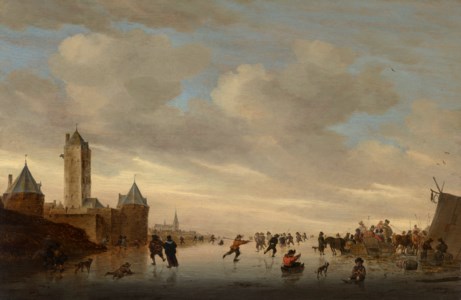 Skaters on a canal near the Plomptoren in Utrecht