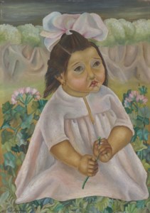 Niña con geranios