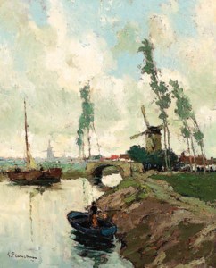Summer: a riverlandscape with a windmill