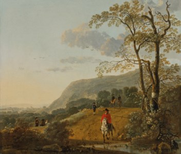 A landscape with riders on a path