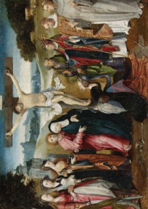 The Crucifixion with Saints Peter, Gregory, Lawrence and Francis of Assisi, the Madonna supported by Saint John the Evangelist, Saints Barbara, Catherine of Alexandria and another Saint, with Saint Mary Magdalen at the foot of the Cross